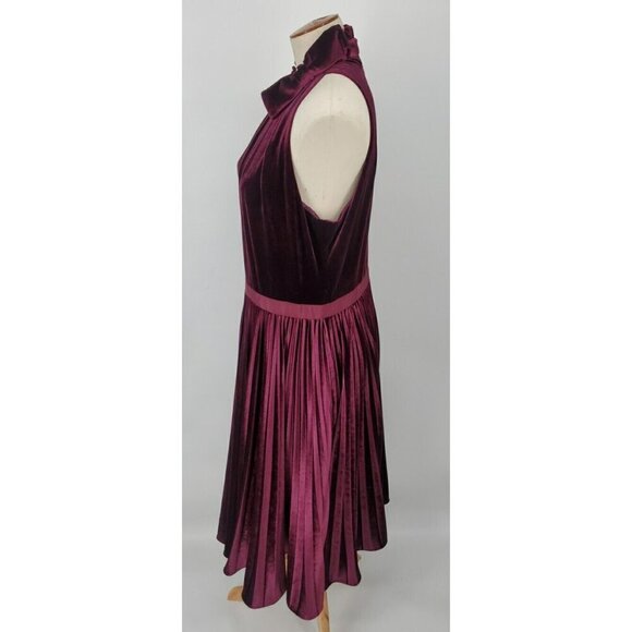 TED BAKER Cornela Pleated Velvet Midi Dress ~ Oxblood Burgundy TB4 US 5 - Picture 8 of 16